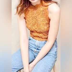 Elegant Lace Sleeveless Cropped Top Burnt Orange by Zara Sz L